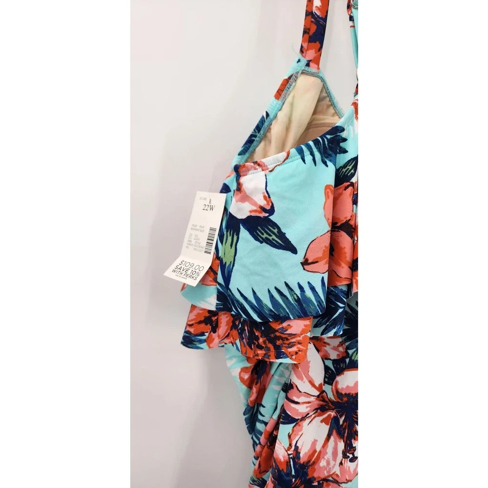 New NWT Catherines Floral One-Piece Ruffle‎ Front Flattering Swimsuit Size 22